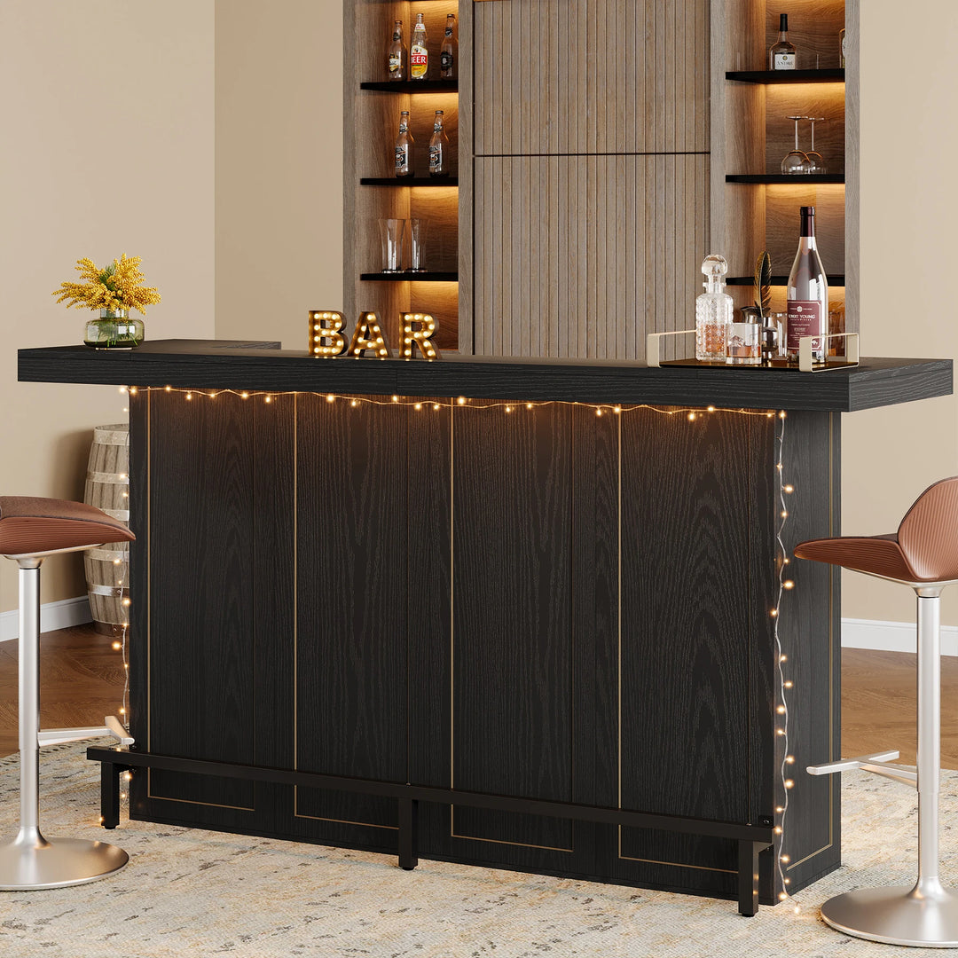 70.9" Wooden Home Bar Table with Wine Glass Holder, Pub Storage Unit Accent Table for Home Patio Basement