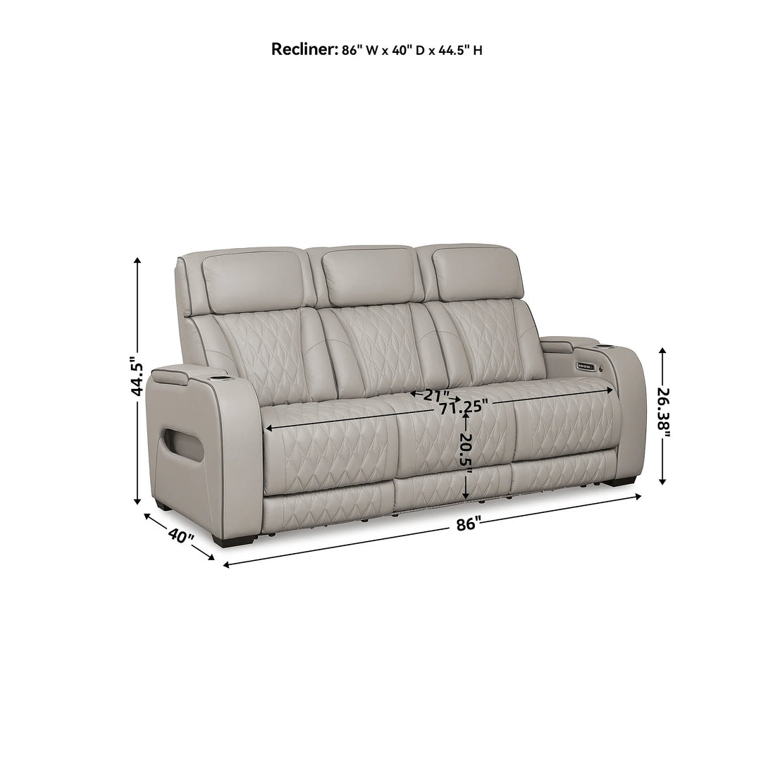 Boyington Gray Power Reclining Sofa - 86" W X 38.5" D X 44.5" H