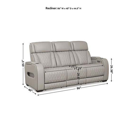 Boyington Gray Power Reclining Sofa - 86" W X 38.5" D X 44.5" H