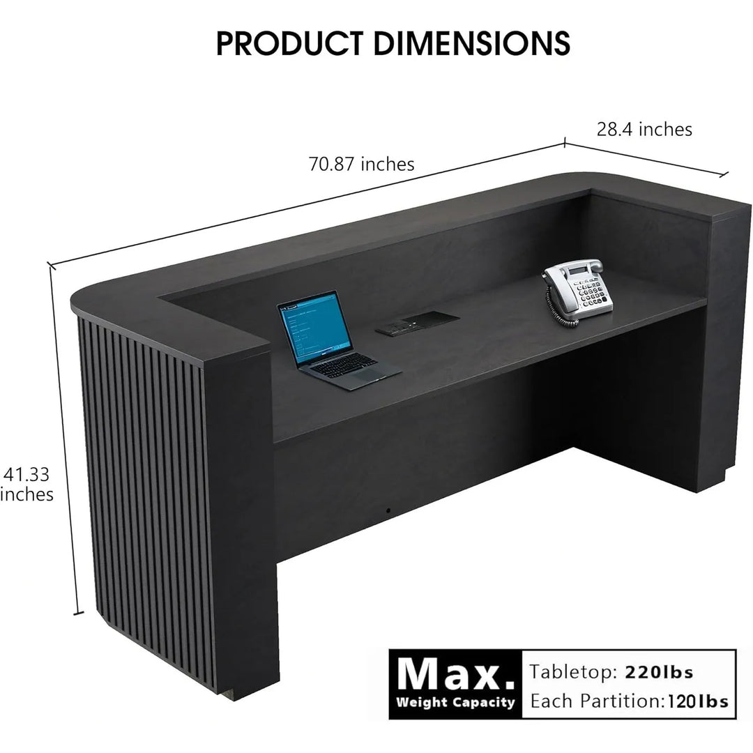 WESOME 70.87In Mid Century Curved Reception Desk with Cable Box LED Light