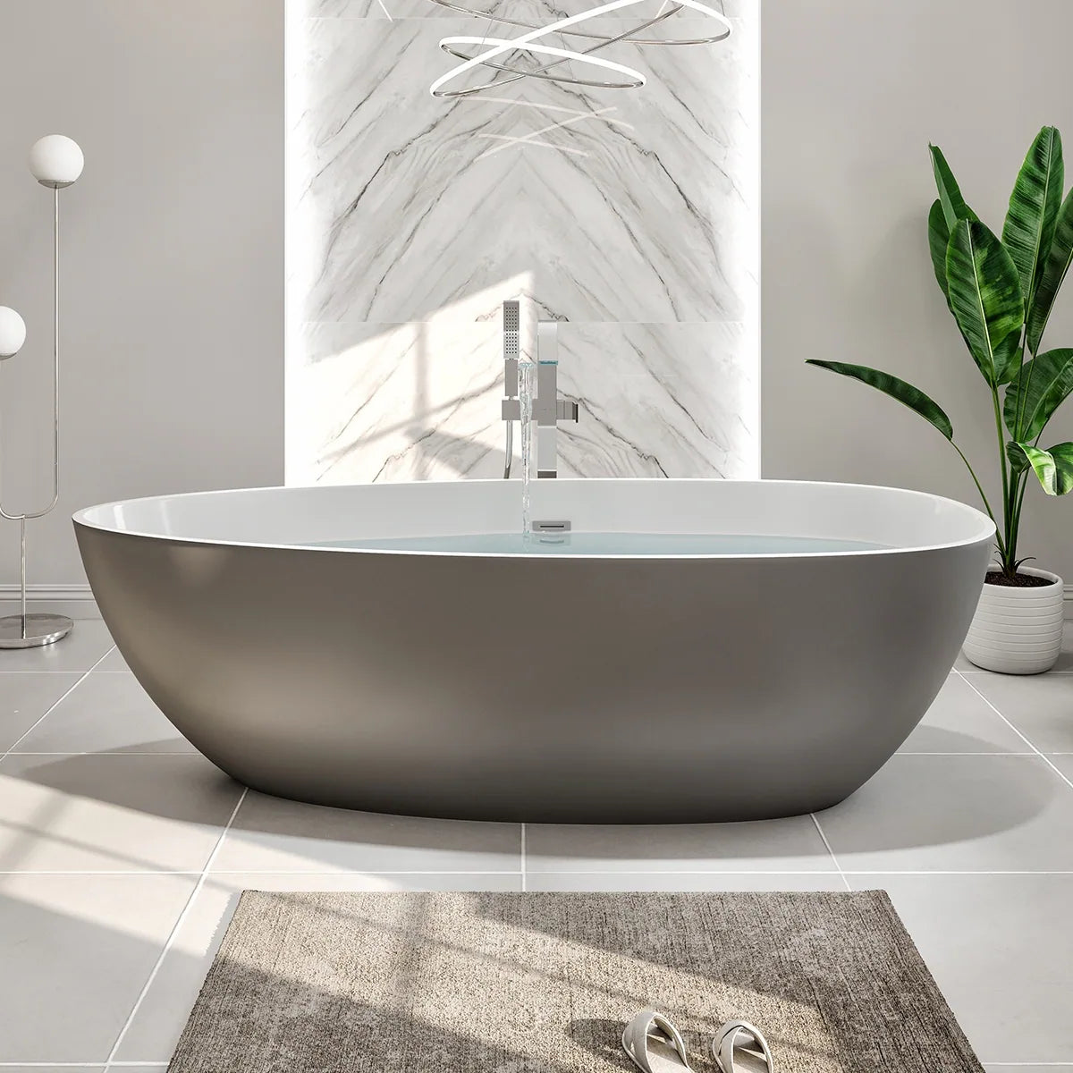 Viva 60" Matte GR/WH Oval Solid Surface Freestanding Bathtub
