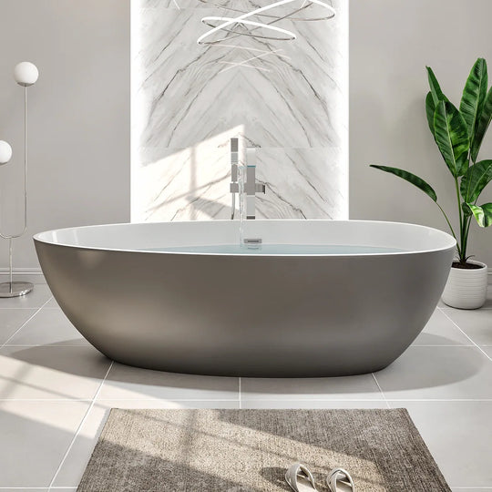 Viva 60" Matte GR/WH Oval Solid Surface Freestanding Bathtub