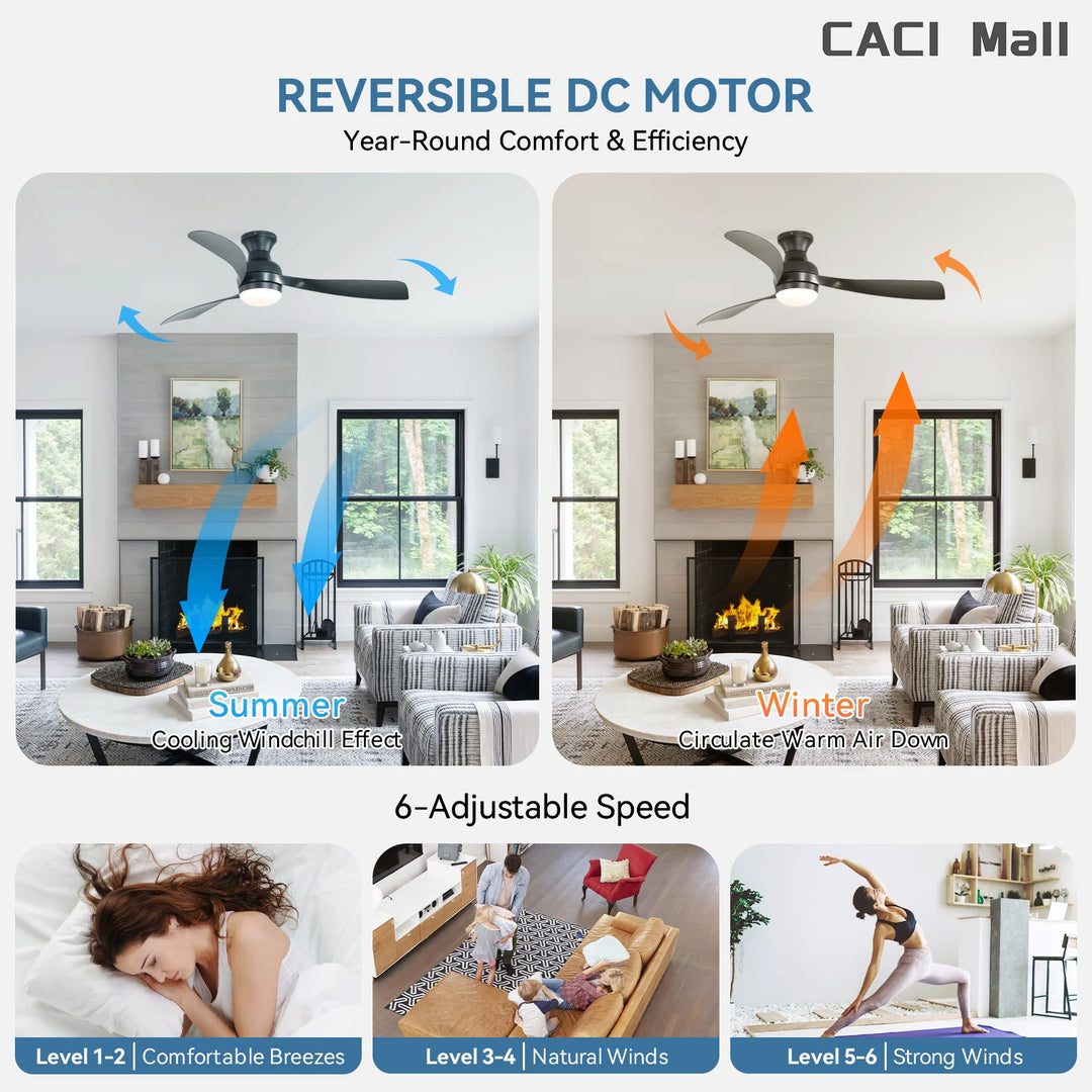 Sofucor 52/60 Inch Ceiling Fan with Integrated LED Light and Remote Control Quiet DC Motor