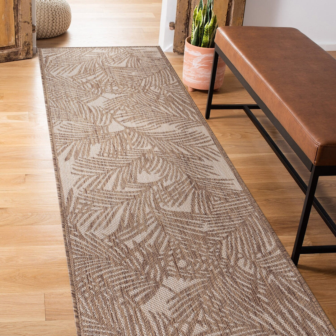 Contemporary Palm Leaf Textured Flat Weave Indoor/Outdoor Area Rug