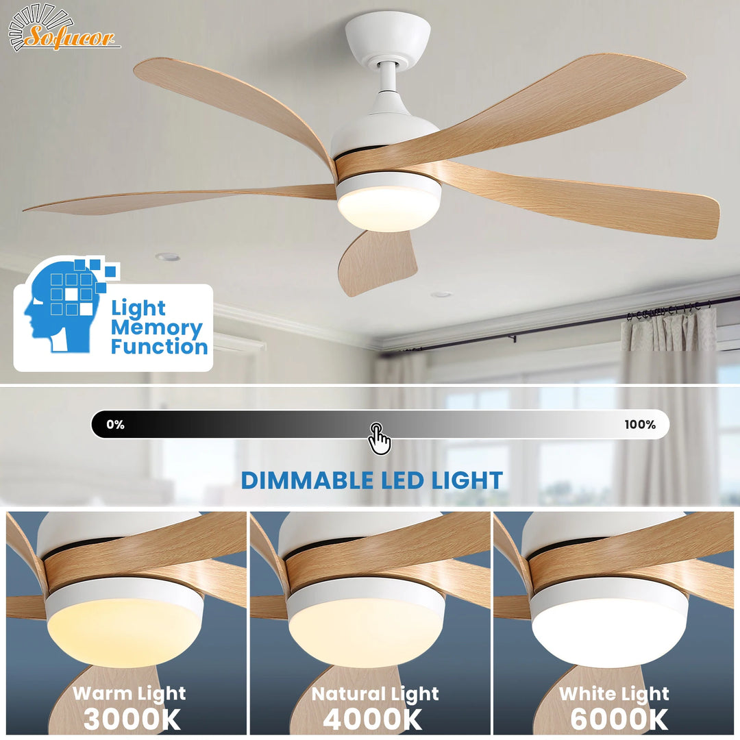 Sofucor 45/52 Inch Ceiling Fan with Remote & Lights Quiet DC Motor 5 Blade High CFM Modern Fan