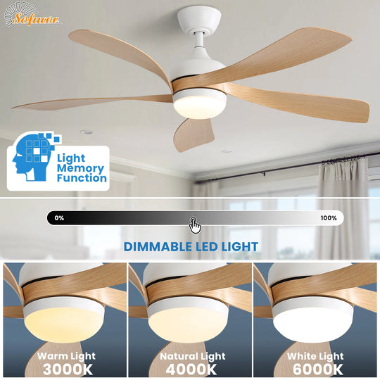 Sofucor 45/52 Inch Ceiling Fan with Remote & Lights Quiet DC Motor 5 Blade High CFM Modern Fan