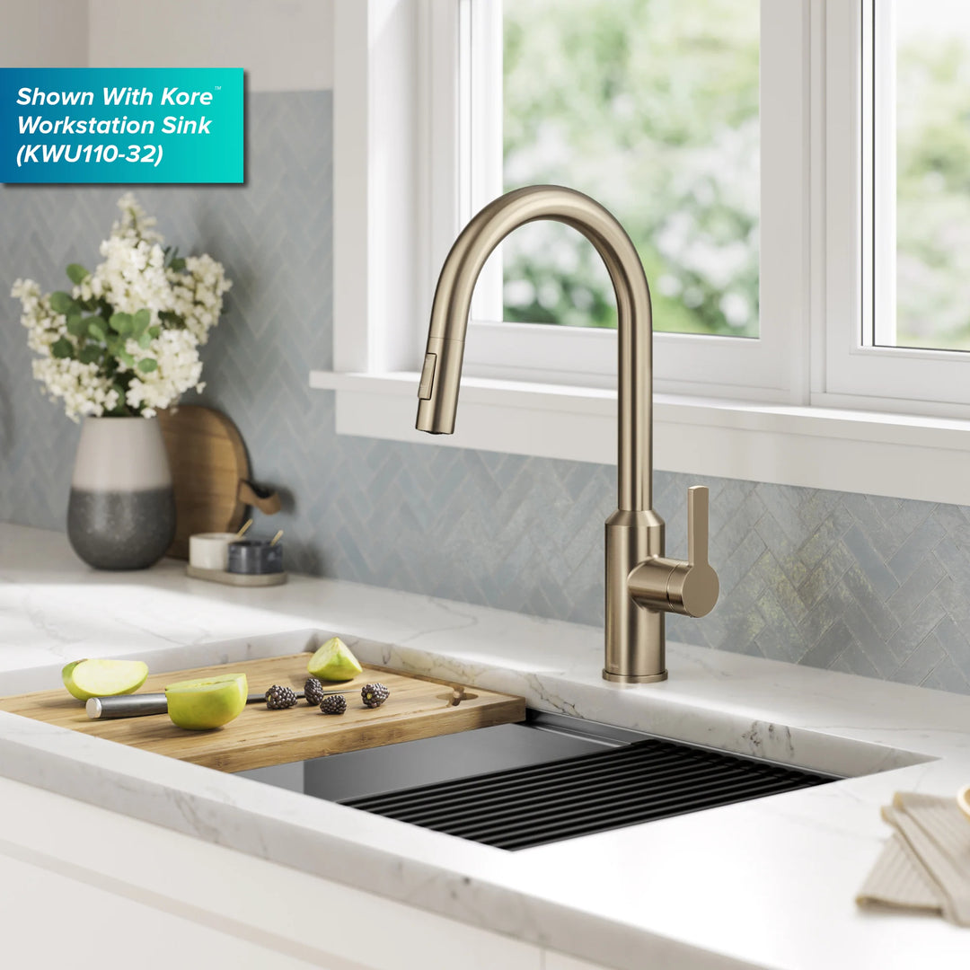 2-Function 1-Handle 1-Hole Pulldown Sprayer Brass Kitchen Faucet