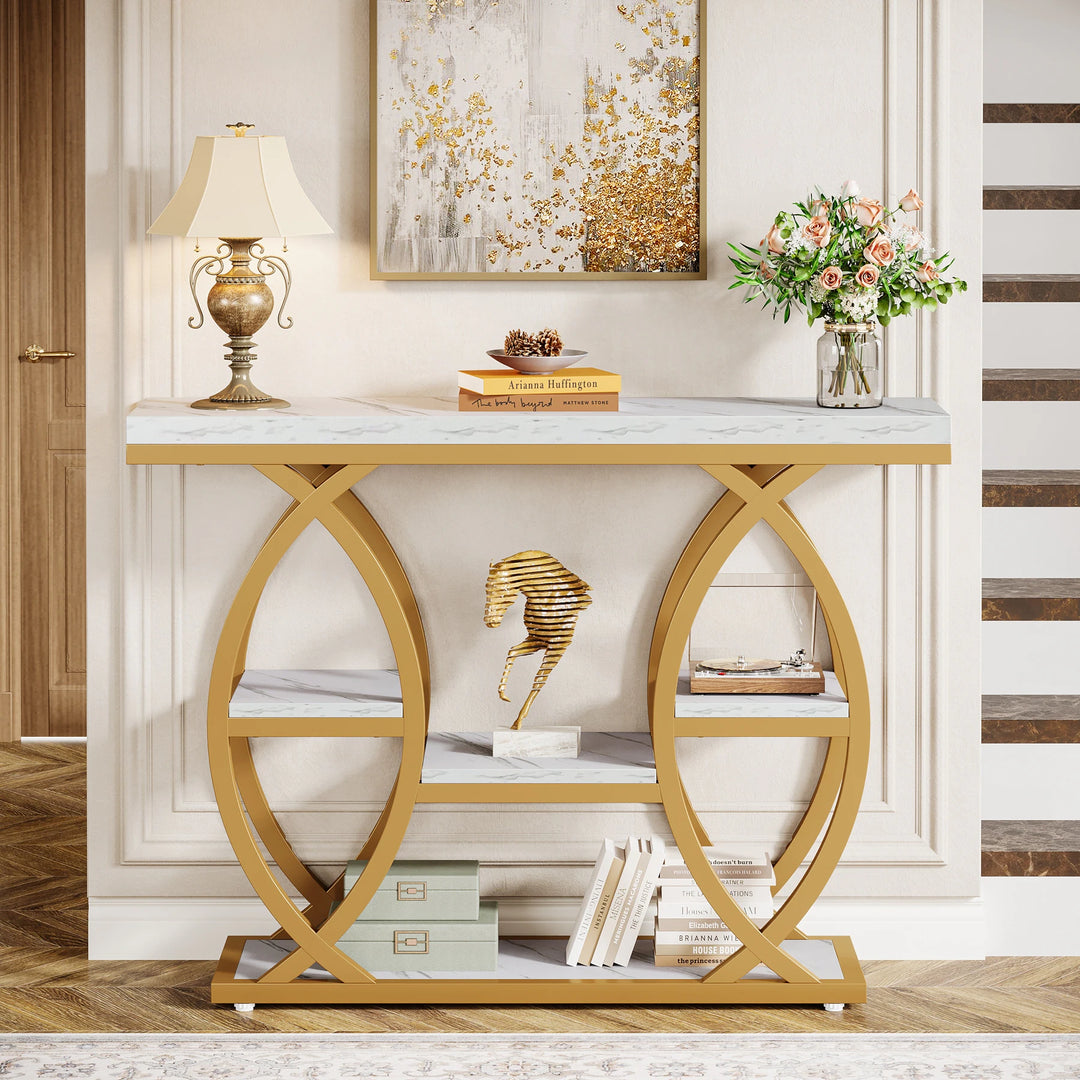 39.4" Console Table, 4-Tier Sofa Table Entryway Table for Small Spaces
