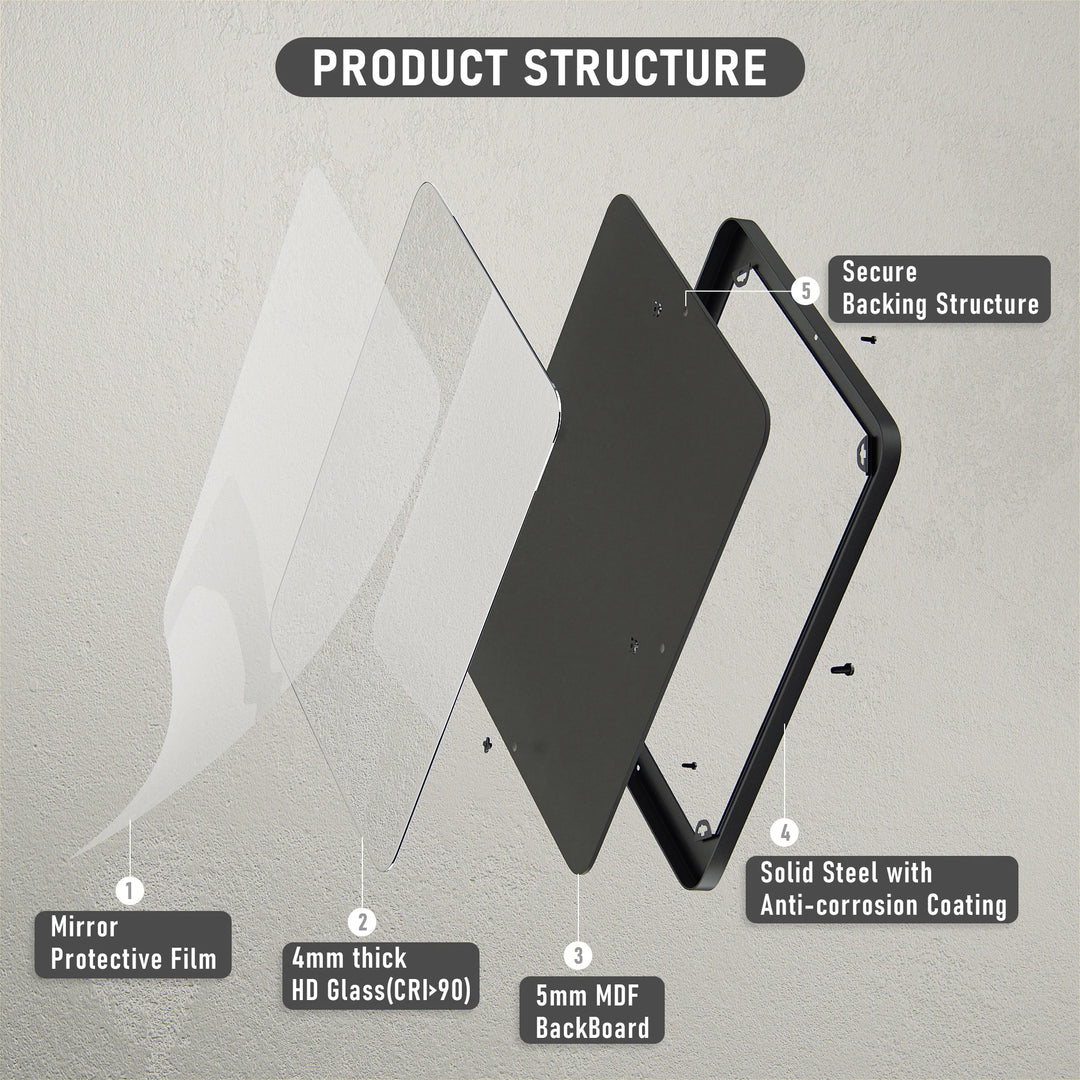 Modern Rounded Rectangle Metal Frame Wall Mirror