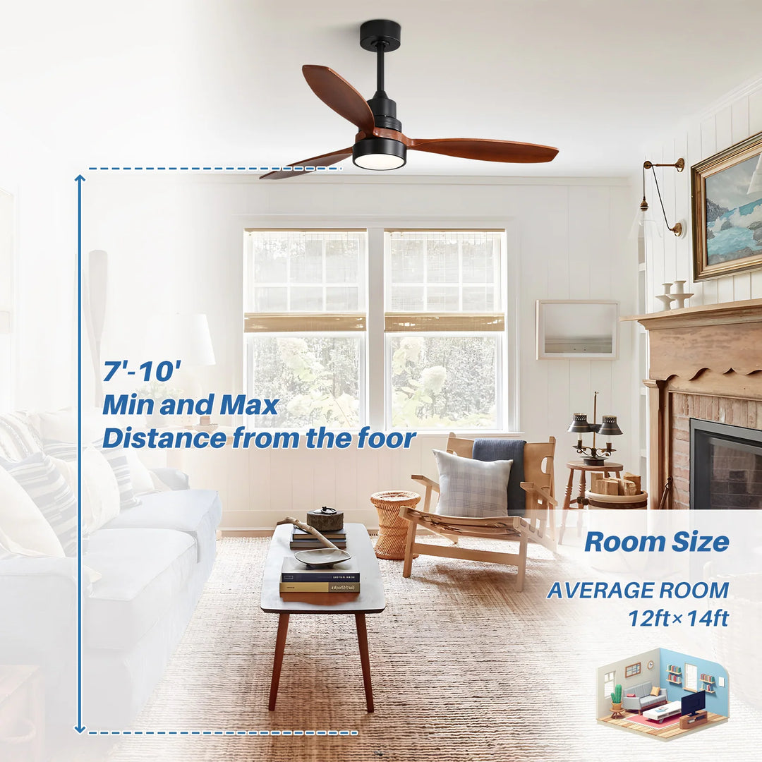 Sofucor 42"/48"/ 52"/60"Noiseless Walnut Wood Ceiling Fan with Remote Control, Integrated Light Optional