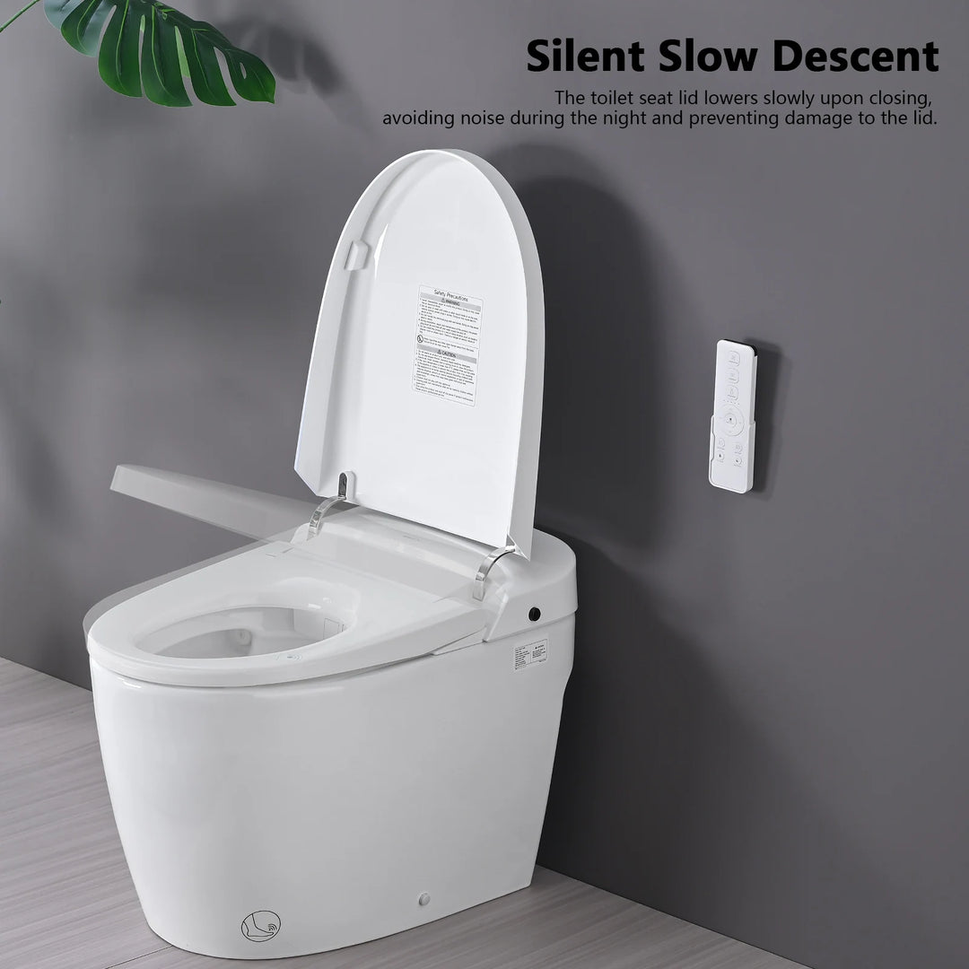 Smart Toilet Bidet Combo with Self-Cleaning Nozzle, Heated Seat, Night Light, Knob Control, Power Outage Flushing, Soft Close