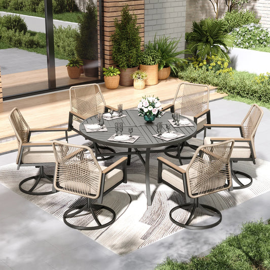 MAISON ARTS 5/7 Pieces Outdoor Dining Set, round Table and Woven Wicker Dining Chairs with Cushions
