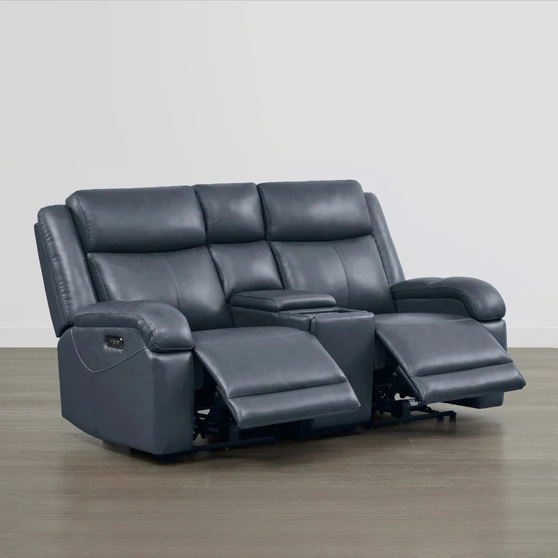 Hadlee Genuine Leather Reclining Sofa with Multi-Function Console.
