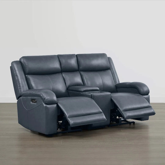 Hadlee Genuine Leather Reclining Sofa with Multi-Function Console.