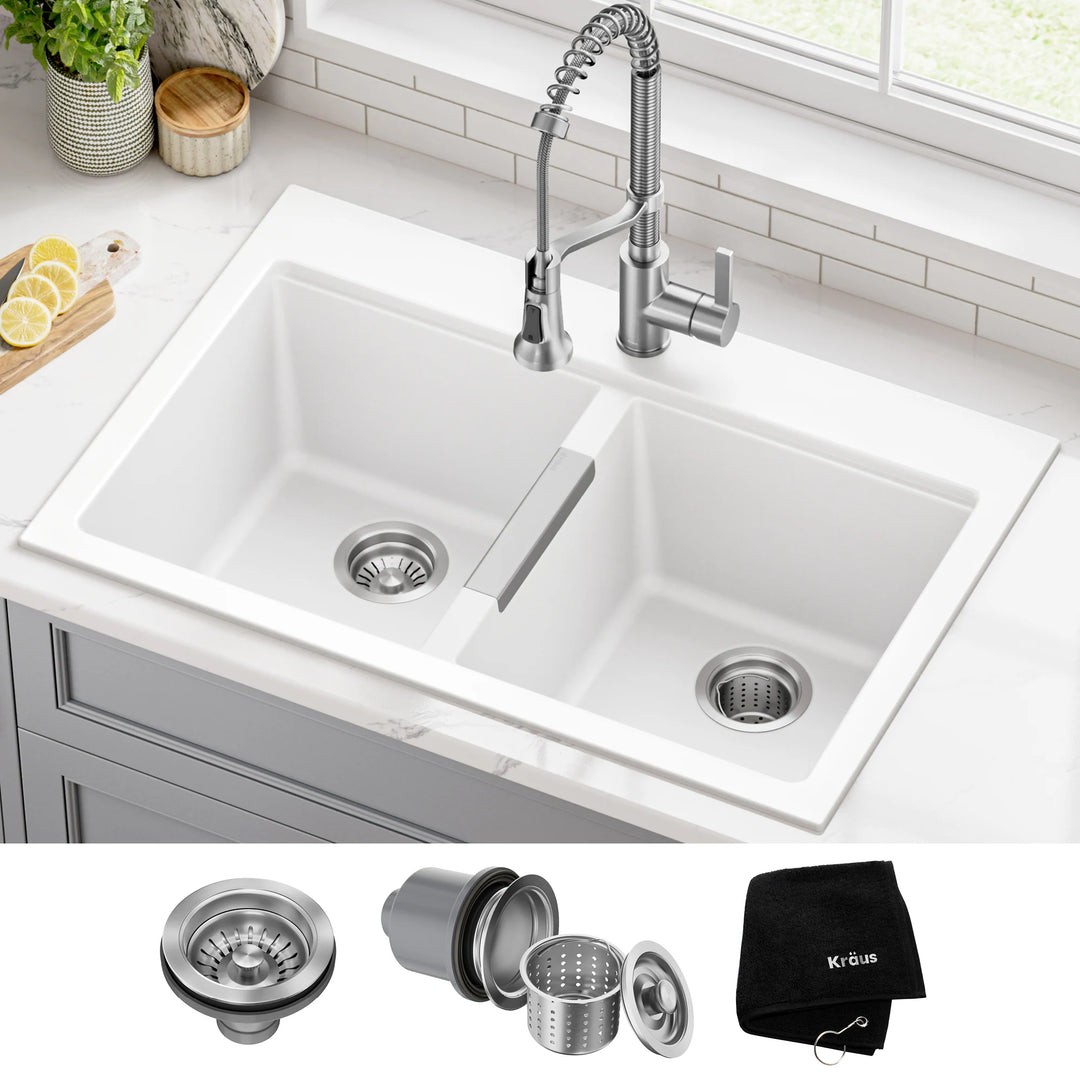 Granite 33 Inch 2-Bowl Undermount Drop-In Kitchen Sink