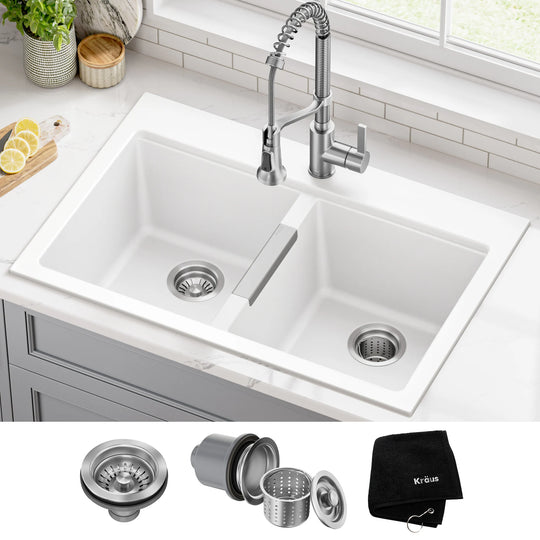 Granite 33 Inch 2-Bowl Undermount Drop-In Kitchen Sink