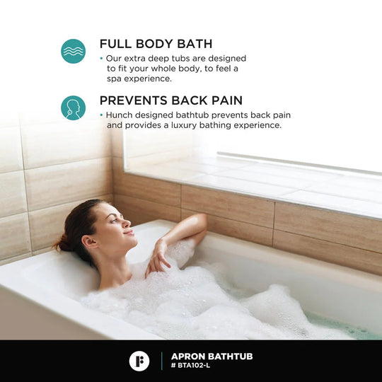 Acrylic-Fiberglass Soaking Bathtub, White. Alcove/Apron Front