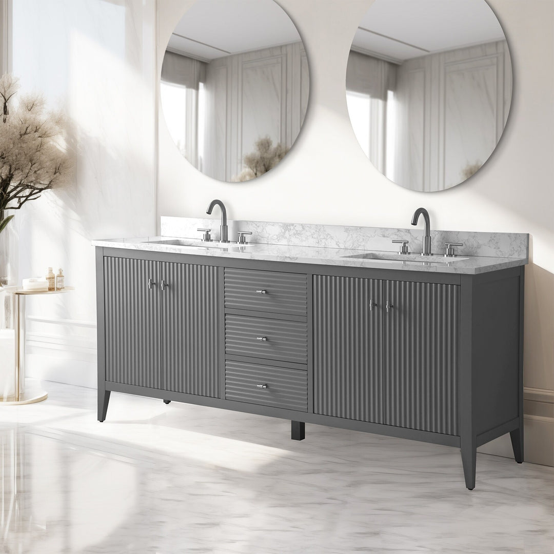 72" Double Sink Bathroom Vanity Cabinet with Engineered Marble Top