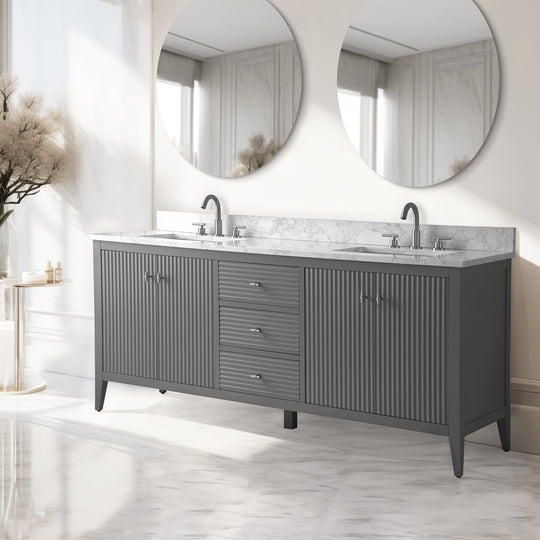 72" Double Sink Bathroom Vanity Cabinet with Engineered Marble Top