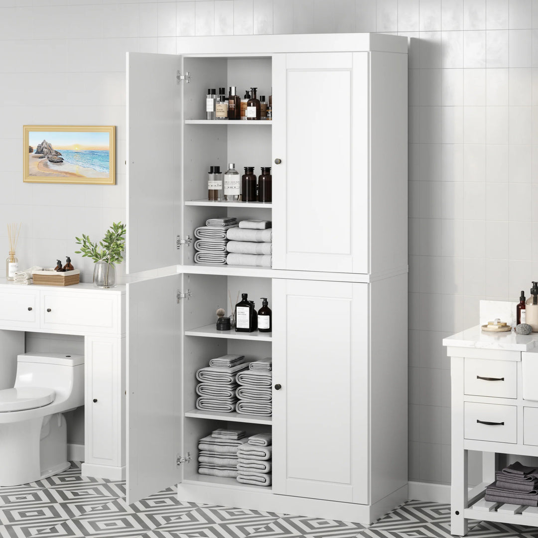 100% Solid Wood Bathroom & Laundry Storage Cabinet, Raised Panel Doors, Adjustable Shelves, 32" Wide, 71.5" Tall