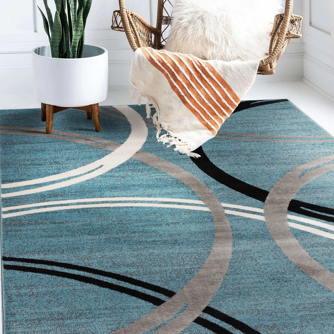 Contemporary Abstract Circles Design Area Rug