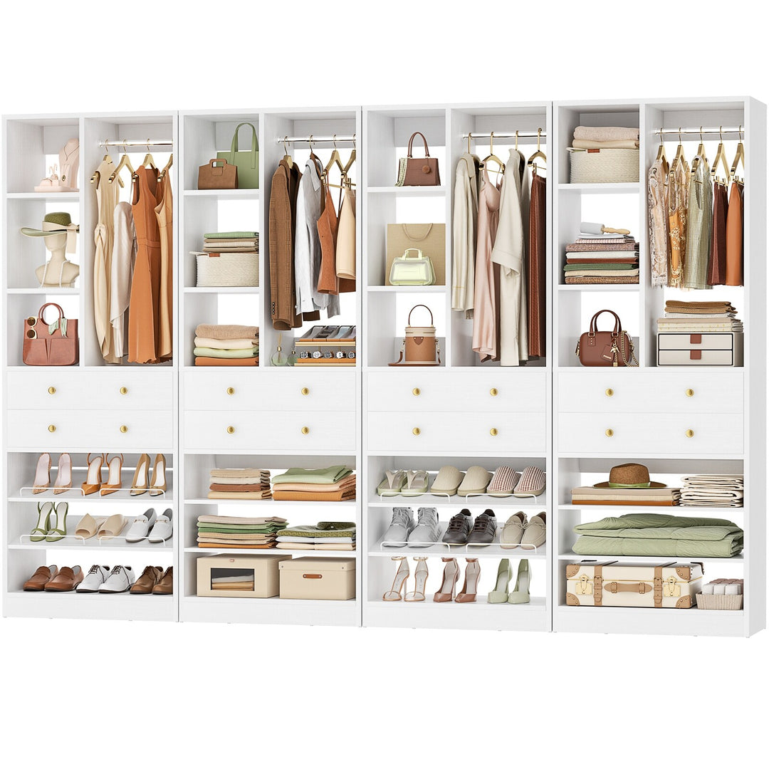 Grimm 28'' Closet Organizer with Shoe Racks and Drawers, Closet System with Hanging Rod and Adjustable Shelves