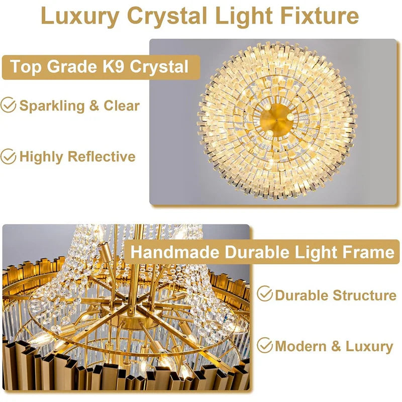 Large Crystal Chandelier - 35.4"Modern 6-Tier 17-Light Chrome Ceiling Light, Luxury K9 Crystal