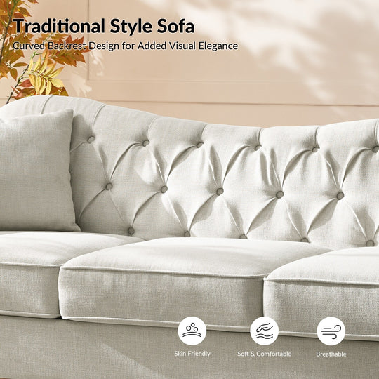 Mario Traditional 83"Wide Tufted Sofa with Solid Wood Legs and Pillows by