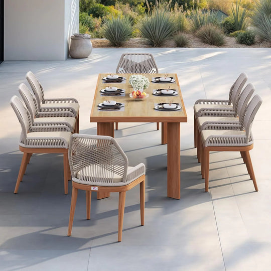 Dining Set Patio Metal Rectangular Table and Wicker Rattan Chairs for outside Porch Modern Outdoor Furniture Sets