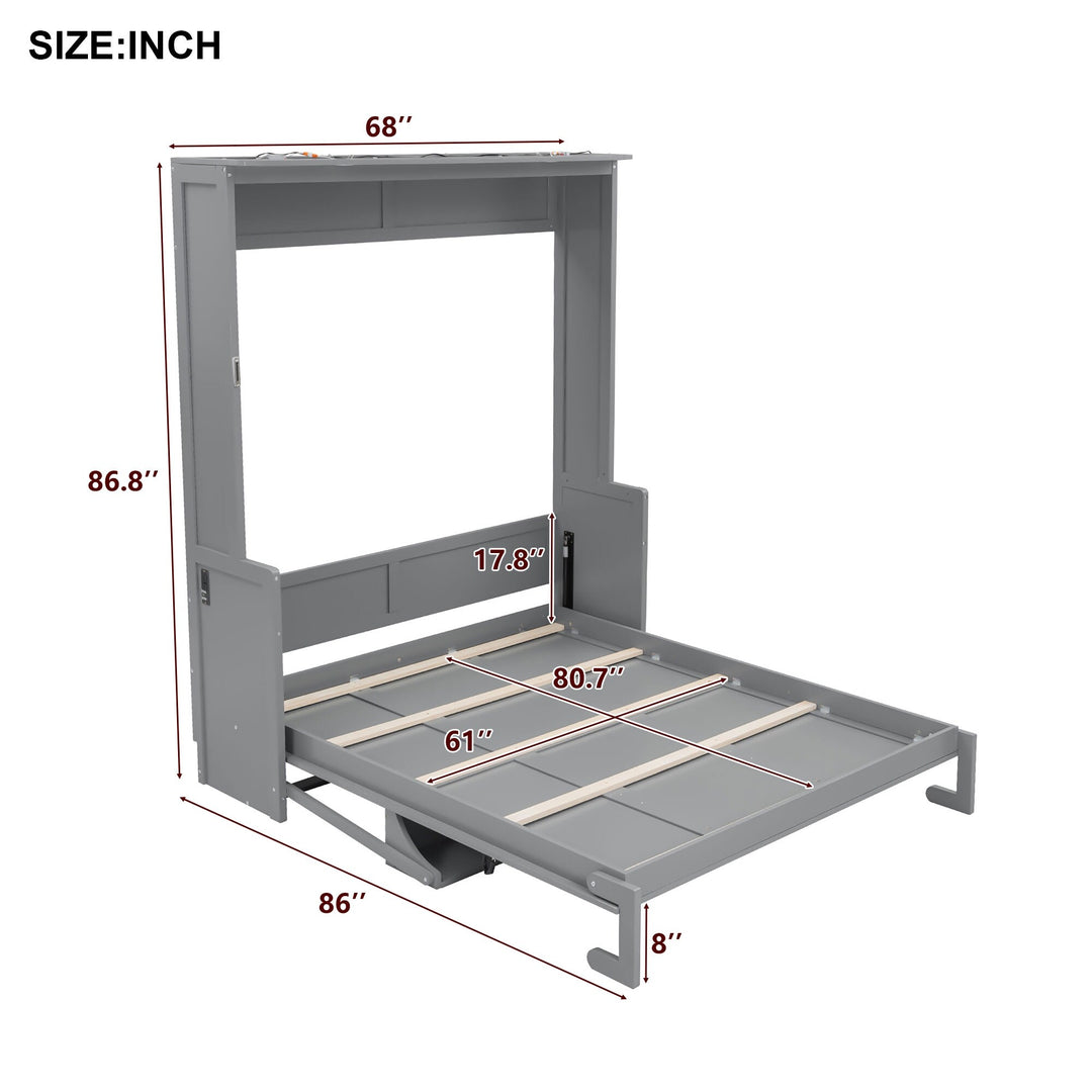 Queen Size Murphy Bed with Fold-Down Desk, Dual LED Lights & Built-In USB Power Station