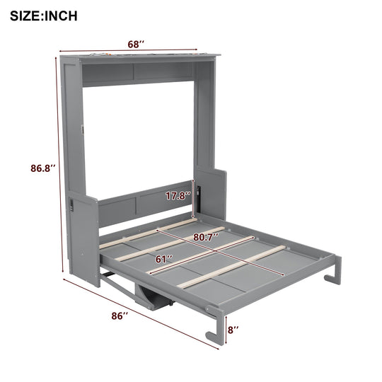 Queen Size Murphy Bed with Fold-Down Desk, Dual LED Lights & Built-In USB Power Station