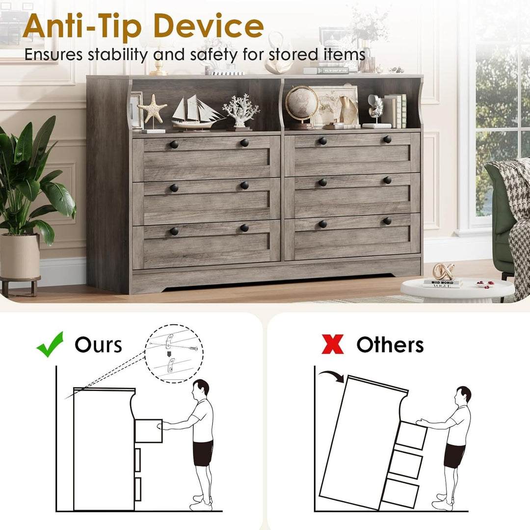 55" Black 6-Drawer Wood Dresser, Modern Storage Organizer for Bedroom, Living Room, Closet & Entryway