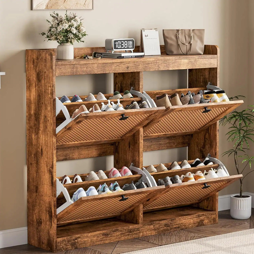 Freestanding Shoe Organizer Storage Cabinet with 4 Flip Drawers for Entryway, Hallway