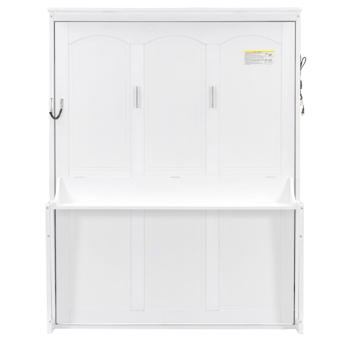 Queen Size Murphy Bed with Fold-Down Desk, Dual LED Lights & Built-In USB Power Station
