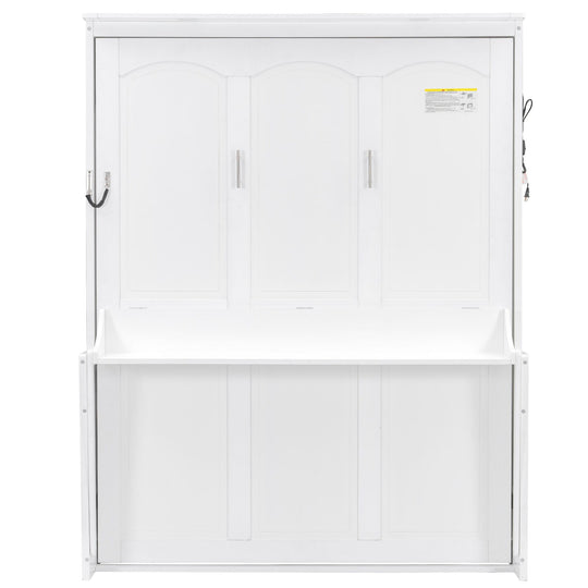Queen Size Murphy Bed with Fold-Down Desk, Dual LED Lights & Built-In USB Power Station