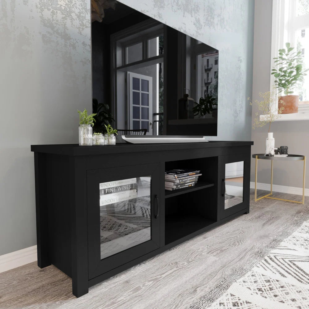 Classic TV Stand for up to 80" Tvs-Glass Fronted Doors-Modern Finish - 65"W X 16"D X 23.625"H