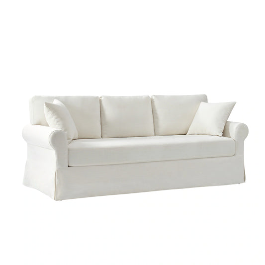 Enrico 82" Farmhouse Slipcovered Sofa with Rolled Armrest by