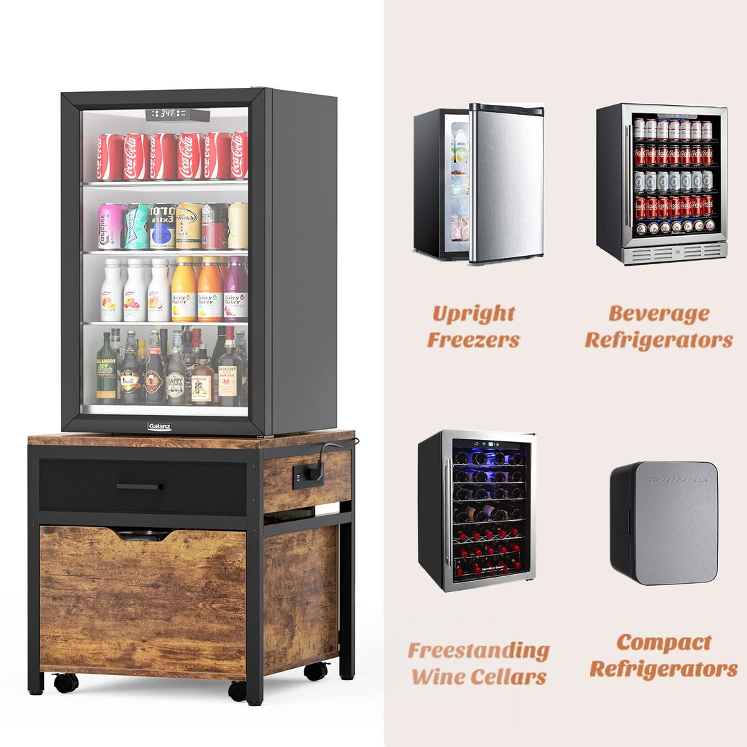 Modern Farmhouse Nightstand with Charging Station, Living Room End Table with Rolling Cabinet