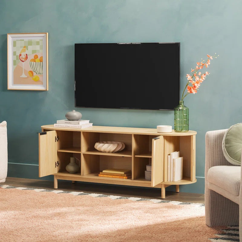 Dragelin Modern Reeded TV Stand with Open Storage