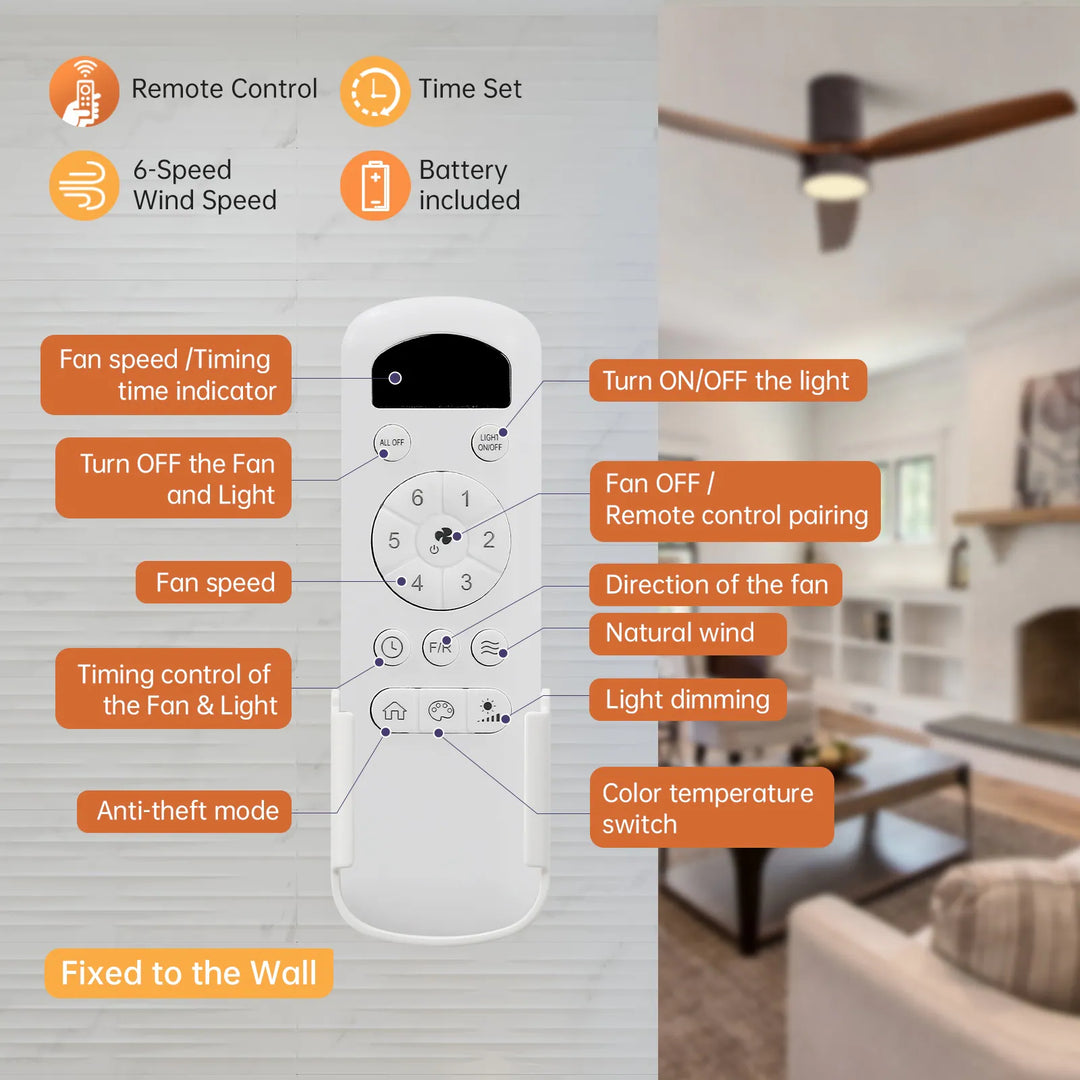 Sofucor 42"/48"/ 52"/60"Noiseless Walnut Wood Ceiling Fan with Remote Control, Integrated Light Optional