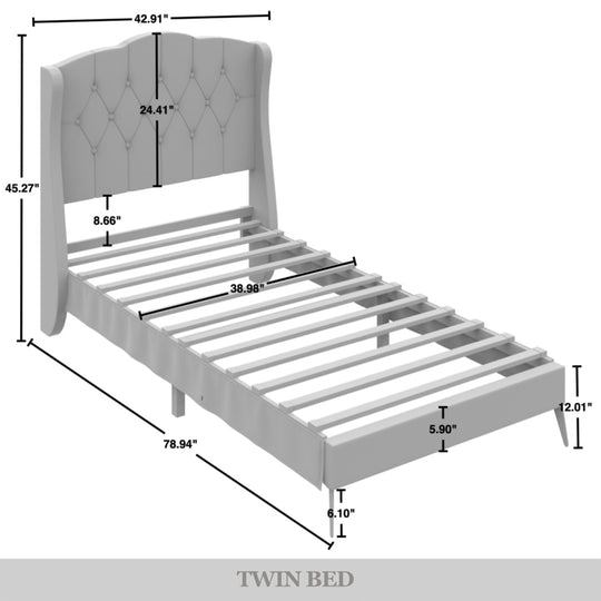 Velvet Diamond Button Tufted Upholstered Platform Bed