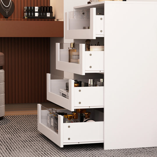HOMELAVY Glass-Top Closet Organizer White Dressing Island Ample Storage Dresser Cabinets
