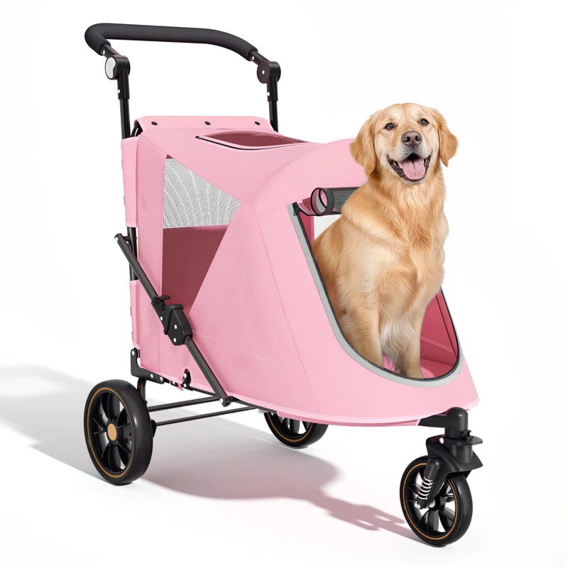 Foldable Pet Stroller for Small & Medium Dogs and Cats 3-Wheel Dog Stroller with 9 Angles Adjustable Handlebar