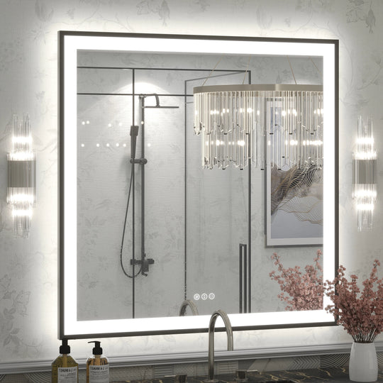 Extra Large Black Frame LED Bathroom Vanity Mirror with 3 Years Warranty and UL Certified