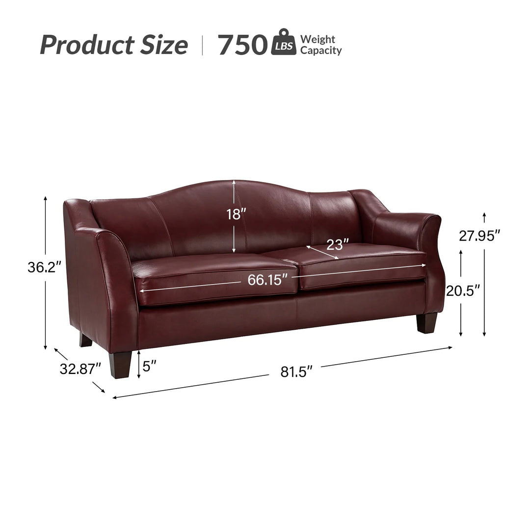 Sandra 81.5" Classic Genuine Leather Sofa with Solid Wood Legs by