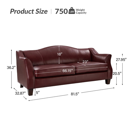 Sandra 81.5" Classic Genuine Leather Sofa with Solid Wood Legs by