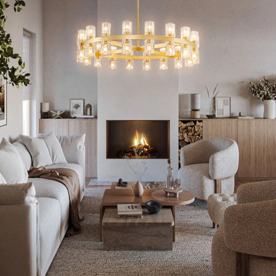 Wagon Wheel Chandelier with Crystal Shade