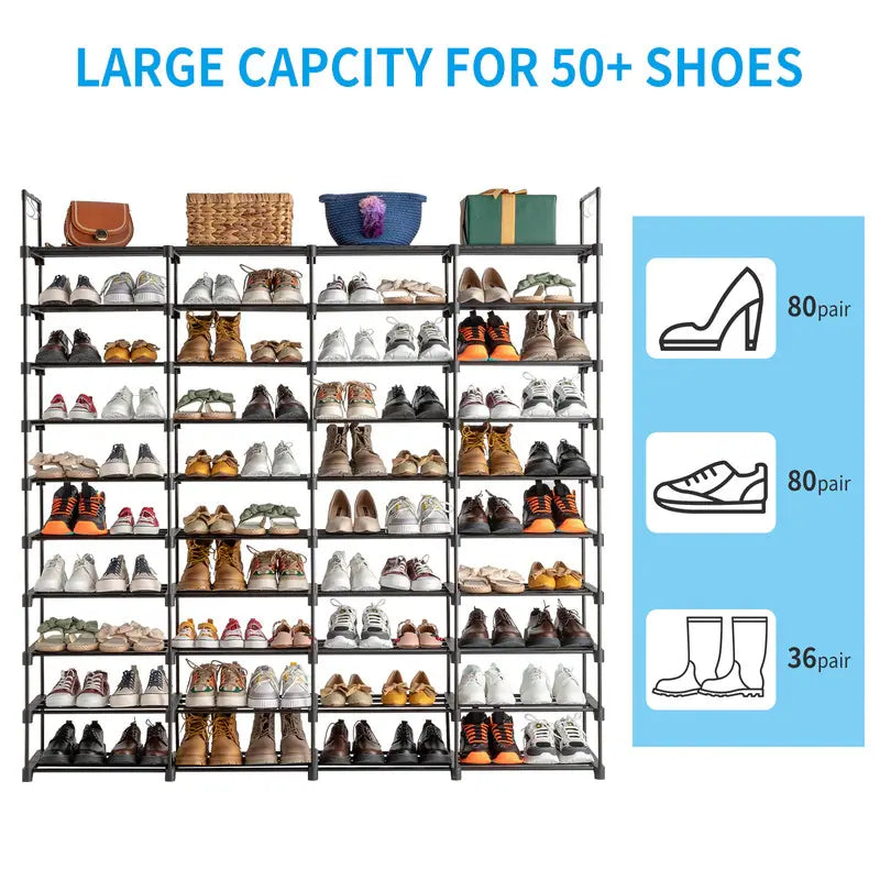 10-Tier Shoe Rack-Tiered Storage for Sneakers, Heels, Flats, Accessories, and More-Space Saving Organization