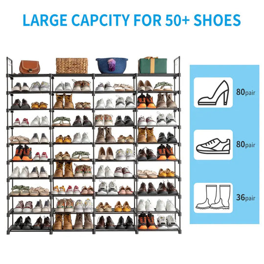 10-Tier Shoe Rack-Tiered Storage for Sneakers, Heels, Flats, Accessories, and More-Space Saving Organization