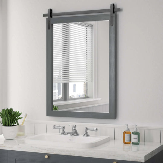 Farmhouse Barn Door Solid Wood Frame Bathroom Vanity Wall Mirror